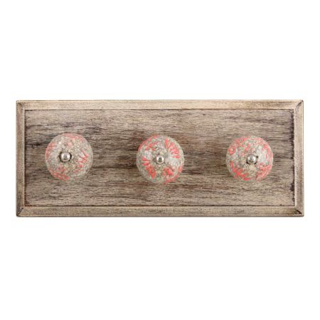 Pink Floral Crackle Ceramic Wooden Hook